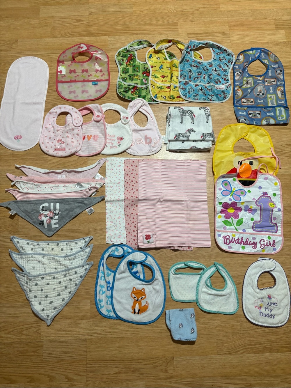 Baby Bibs and Burp Cloth Lot - Various Designs new and in good used condition